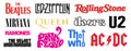 Logos of the most famous music band, The Rolling Stones, The Beatles, Queen, The Doors, Nirvana, The Who, U2, Led Zeppelin, Pink