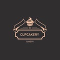 Logo design for small bakery. Vector cup cake. editable stroke. isolated black baground