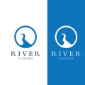 Logos of rivers, creeks, riverbanks and streams. River logo with combination of mountains and farmland with concept design vector