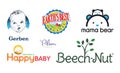 Logos Set of the Best Organic Baby Food Brands of 2022, such as: Beach-Nut, Gerber, Earth`s Best Organics and others