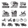 Logos set of fast delivery service. Vector labels isolate on white