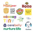 Logos Set of Popular Organic Baby Food Brands, such as: Tiny Organics, Serenity Kids, Raised Real and others