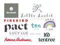 Logos Set of the Sustainable Kids Clothing Brands in 2022, such as: Lucy Lue Organics, Mini Mate, Tentree and others