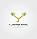 Single Logo - Tree Icon in Y Letter Shape Leaves and Foliage for Company Business