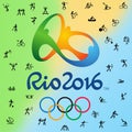 Logotype and all 38 disciplines in Olympic games in Rio, Brazil 2016