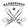 Logotype for barbershop in black and white style. Barber shop logo design emblem with crossed razors
