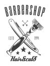 Logotype for barbershop in black and white style. Barber shop logo, emblem with crossed razors