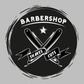 Logotype for barbershop in black and white style. Barber shop logo, emblem with crossed razors