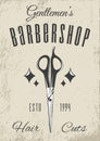 Logotype for barbershop vintage style. Barber shop logo, emblem with scissors sign and lettering Royalty Free Stock Photo