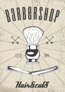 Logotype for barbershop in vintage style. Barber shop logo emblem with shaving brush and blade Royalty Free Stock Photo