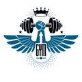 Logotype for heavyweight gym or fitness sport gymnasium, winged