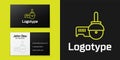 Logotype line Angle grinder icon isolated on black background. Logo design template element. Vector Illustration