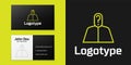 Logotype line Anonymous man with question mark icon isolated on black background. Unknown user, incognito profile