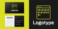 Logotype line Binary code icon isolated on black background. Logo design template element. Vector Royalty Free Stock Photo