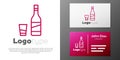Logotype line Bottle of vodka with glass icon isolated on white background. Logo design template element. Vector