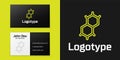 Logotype line Chemical formula icon isolated on black background. Abstract hexagon for innovation medicine, health