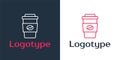 Logotype line Coffee cup to go icon isolated on white background. Logo design template element. Vector Royalty Free Stock Photo