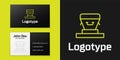 Logotype line Coffin icon isolated on black background. Funeral ceremony. Logo design template element. Vector