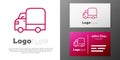 Logotype line Delivery cargo truck vehicle icon isolated on white background. Logo design template element. Vector Royalty Free Stock Photo