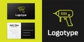 Logotype line Electric drill machine icon isolated on black background. Repair tool. Logo design template element Royalty Free Stock Photo