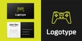 Logotype line Gamepad icon isolated on black background. Game controller. Logo design template element. Vector