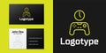Logotype line Gamepad of time icon isolated on black background. Time to play games. Game controller. Logo design