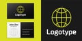 Logotype line Global technology or social network icon isolated on black background. Logo design template element Royalty Free Stock Photo
