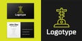 Logotype line Grave with cross icon isolated on black background. Logo design template element. Vector