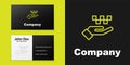 Logotype line Hand with taxi icon isolated on black background. Location symbol. Logo design template element. Vector