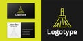 Logotype line Handle broom icon isolated on black background. Cleaning service concept. Logo design template element