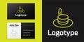 Logotype line Man hat with ribbon icon isolated on black background. Logo design template element. Vector Royalty Free Stock Photo