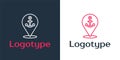 Logotype line Map pointer with anchor icon isolated on white background. Logo design template element. Vector