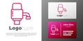 Logotype line Mechanical pump for bottled water icon isolated on white background. Logo design template element. Vector