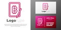 Logotype line Mining bitcoin from graphic tablet icon isolated on white background. Cryptocurrency mining, blockchain