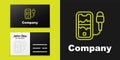 Logotype line Mobile recording icon isolated on black background. Mobile phone with microphone. Voice recorder app
