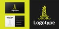 Logotype line Oil rig with fire icon isolated on black background. Gas tower. Industrial object. Logo design template Royalty Free Stock Photo