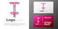 Logotype line Pogo stick jumping toy icon isolated on white background. Logo design template element. Vector