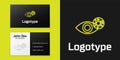Logotype line Reddish eye due to virus, bacterial or allergic conjunctivitis icon isolated on black background. Logo design