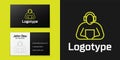Logotype line Student icon isolated on black background. Logo design template element. Vector Illustration