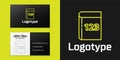 Logotype line Test or exam sheet and pen icon isolated on black background. Test paper, exam or survey concept. Logo