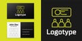 Logotype line Training, presentation icon isolated on black background. Logo design template element. Vector