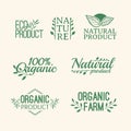 Logotype set. Badges, labels , with plants elements, wreaths and laurels green branches. Design template for for natural