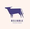 Logotype with silhouette of bull or ox. Logo with elegant bovine herbivorous animal. Design element isolated on white