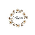 logotype decorated with white watercolor daisies ic circle Royalty Free Stock Photo