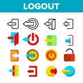 Logout Button Vector Thin Line Icons Set