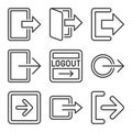 Logout and Exit Arrow Icons Set on White Background. Line Style Vector