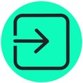 logout or exit icon isolated in green circle