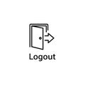 Logout text with open door and exit arrow icon Royalty Free Stock Photo