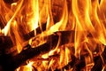 Logs and branches burning in a wood fire Royalty Free Stock Photo