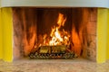 Logs burning in a fireplace Royalty Free Stock Photo
